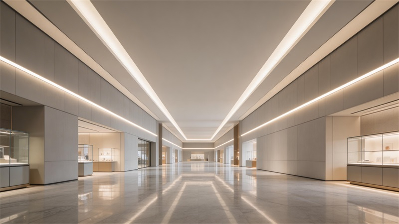 jimeng-2026-03-19-8040-大型商業空間或展廳內部，長距離LED燈帶沿墻面或天花延伸數十米，燈光均勻一致，無....JPG