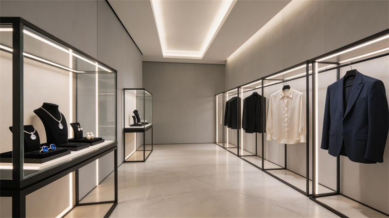 jimeng-2026-03-19-1410-高端零售店內部空間，服裝或珠寶展示柜，嵌入式LED燈帶照明，全色域高顯色光源，商....JPG