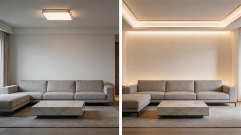 jimeng-2026-03-23-5110-一張圖分成左右兩部分形成對比畫面,中間用白線隔開,左側為沒有燈帶的客廳空間,僅有....JPG jimeng-2026-03-23-5110-一張圖分成左右兩部分形成對比畫面,中間用白線隔開,左側為沒有燈帶的客廳空間,僅有....JPG